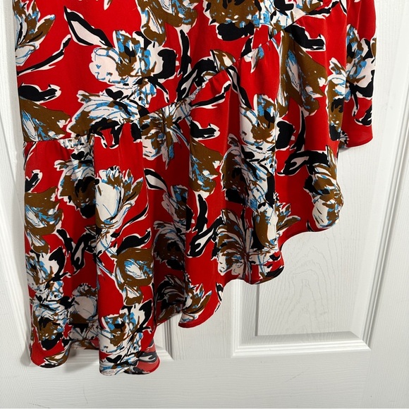 Sam Edelman red floral asymmetrical dress, size 6, flounce, elastic waist - Picture 9 of 11